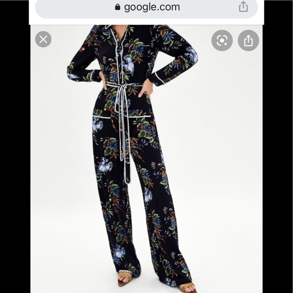 Zara Pants - ZARA Size M long sleeve tropical parrot print jumpsuit